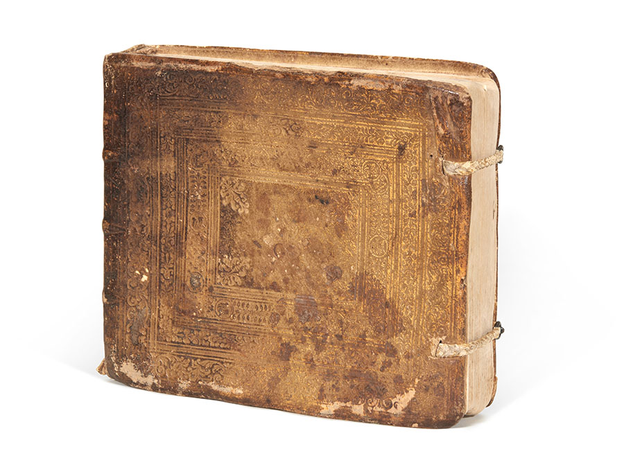 Closed lute manuscript with front cover facing camera