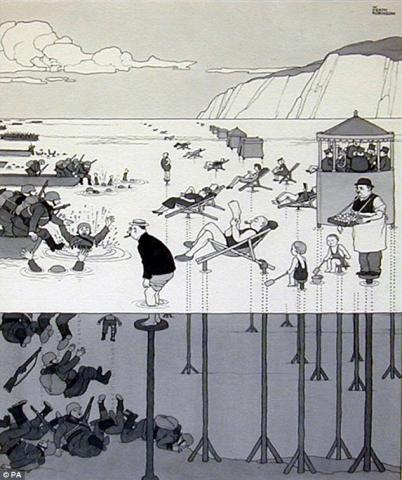 William Heath Robinson's Deceiving the invader as to the state of the tide William Heath Robinson's Deceiving the invader as to the state of the tide