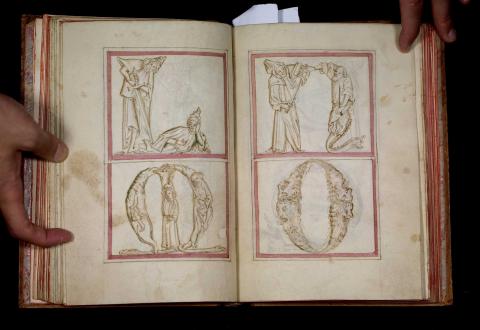 Letters L, M, N and O, formed of figures and animals copied after the Flemish '1464 Grotesque Alphabet' Letters L, M, N and O, formed of figures and animals copied after the Flemish '1464 Grotesque Alphabet'
