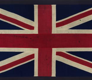 Union Flag from the Battle of Trafalgar shown close up 